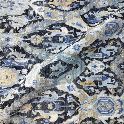 Black Grey, Silk Wool Oxidized Persian Transitional Handknotted 12.2x15.4Ft 370x467Cms Area Rug