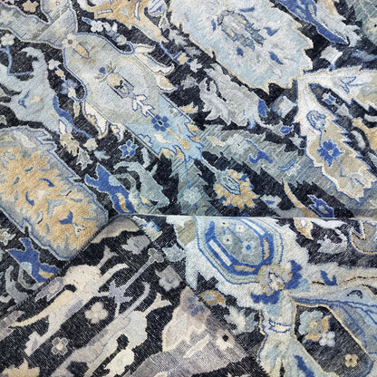 Black Grey, Silk Wool Oxidized Persian Transitional Handknotted 12.2x15.4Ft 370x467Cms Area Rug