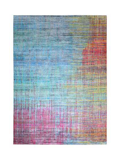 Grey and Multy, Sari Silk Oxidized Modern Textured Handknotted 9.11x14.1ft 302x430Cms Area Rug