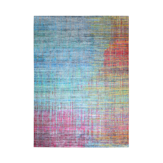 Grey and Multy, Sari Silk Oxidized Modern Textured Handknotted 9.11x14.1ft 302x430Cms Area Rug