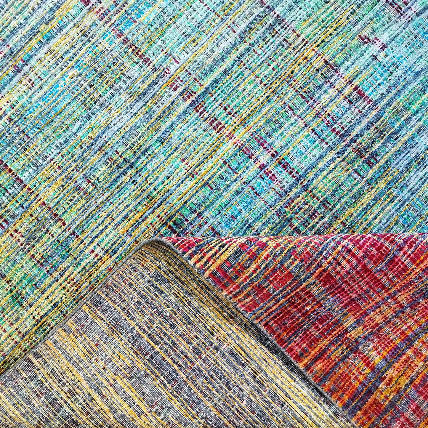 Grey and Multy, Sari Silk Oxidized Modern Textured Handknotted 9.11x14.1ft 302x430Cms Area Rug