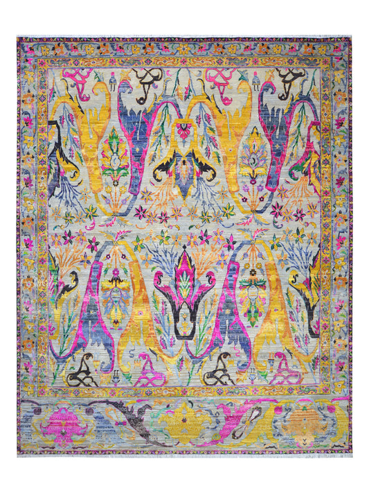 Grey and Gold, Sari Silk Oxidized Transitional Bidzar Handknotted 12.1x15.0ft 367x458Cms Area Rug