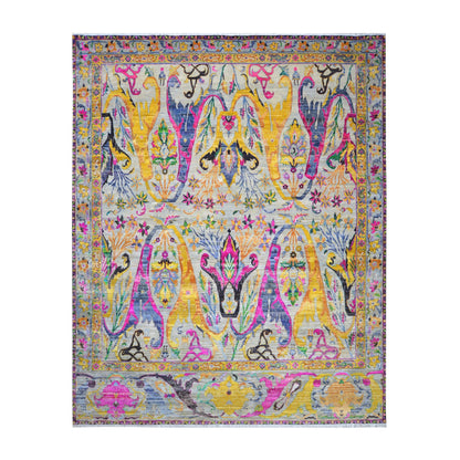 Grey and Gold, Sari Silk Wool Oxidized Transitional Bidzar Handknotted 12.1x15.0ft 367x458Cms Area Rug