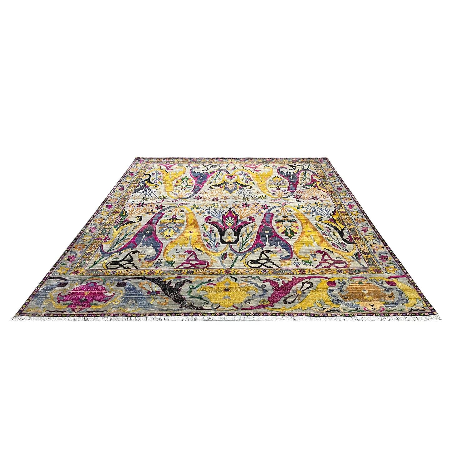 Grey and Gold, Sari Silk Oxidized Transitional Bidzar Handknotted 12.1x15.0ft 367x458Cms Area Rug