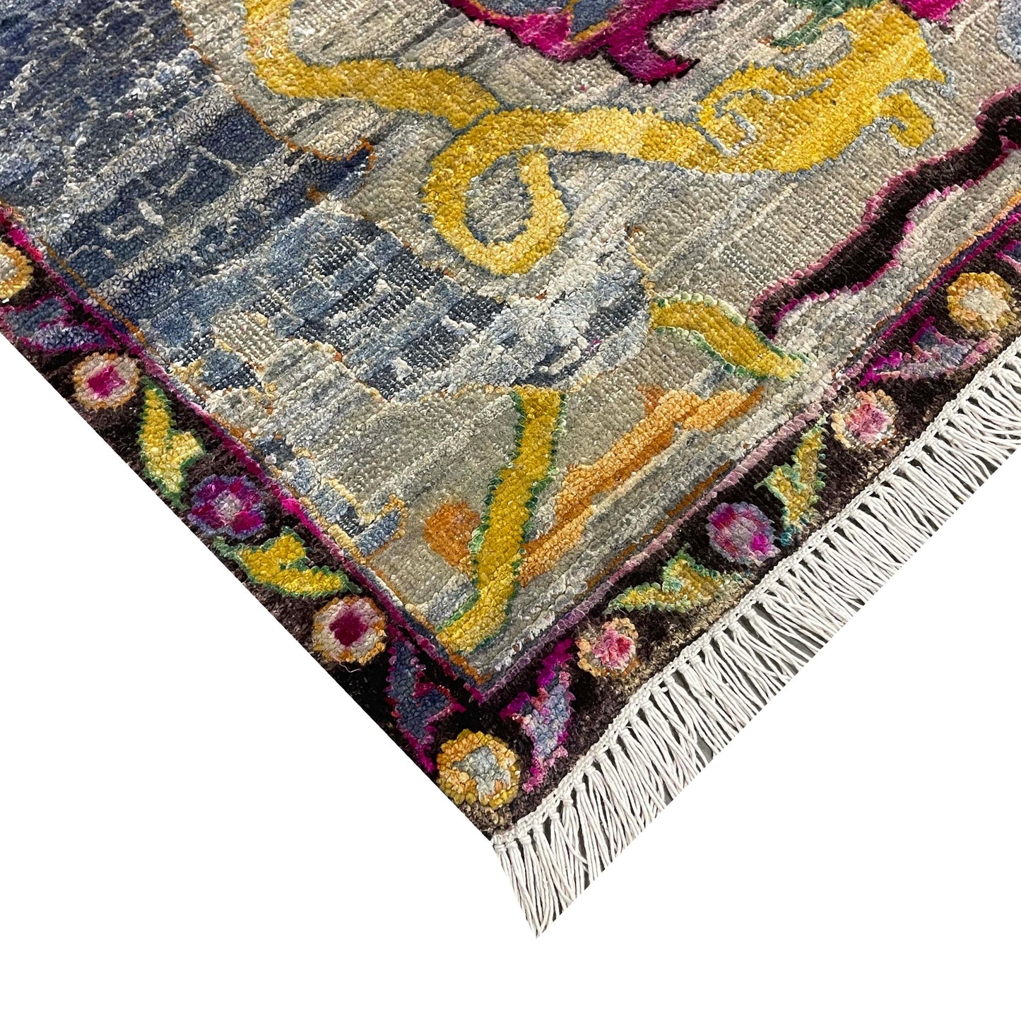 Grey and Gold, Sari Silk Oxidized Transitional Bidzar Handknotted 12.1x15.0ft 367x458Cms Area Rug