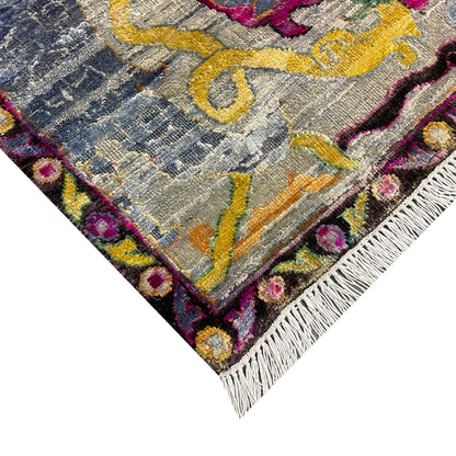 Grey and Gold, Sari Silk Oxidized Transitional Bidzar Handknotted 12.1x15.0ft 367x458Cms Area Rug