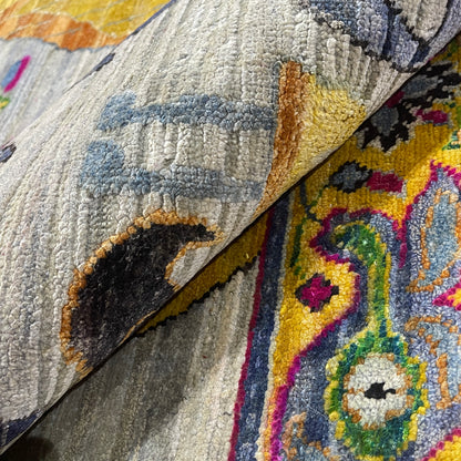 Grey and Gold, Sari Silk Oxidized Transitional Bidzar Handknotted 12.1x15.0ft 367x458Cms Area Rug