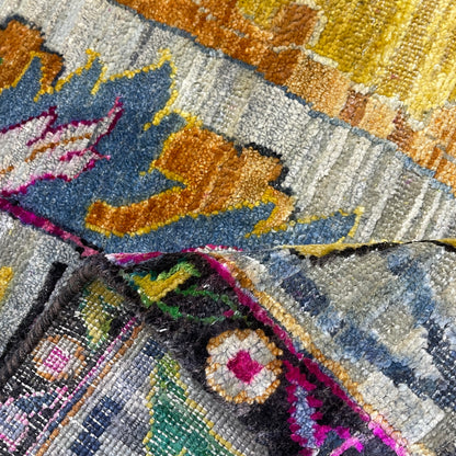 Grey and Gold, Sari Silk Oxidized Transitional Bidzar Handknotted 12.1x15.0ft 367x458Cms Area Rug