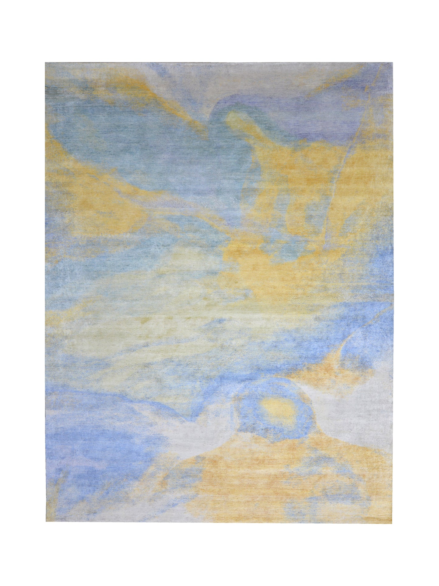 Gold and Blue, Pure Silk Modern Abstract Handknotted 9.11x11.11ft 257x365Cms Area Rug