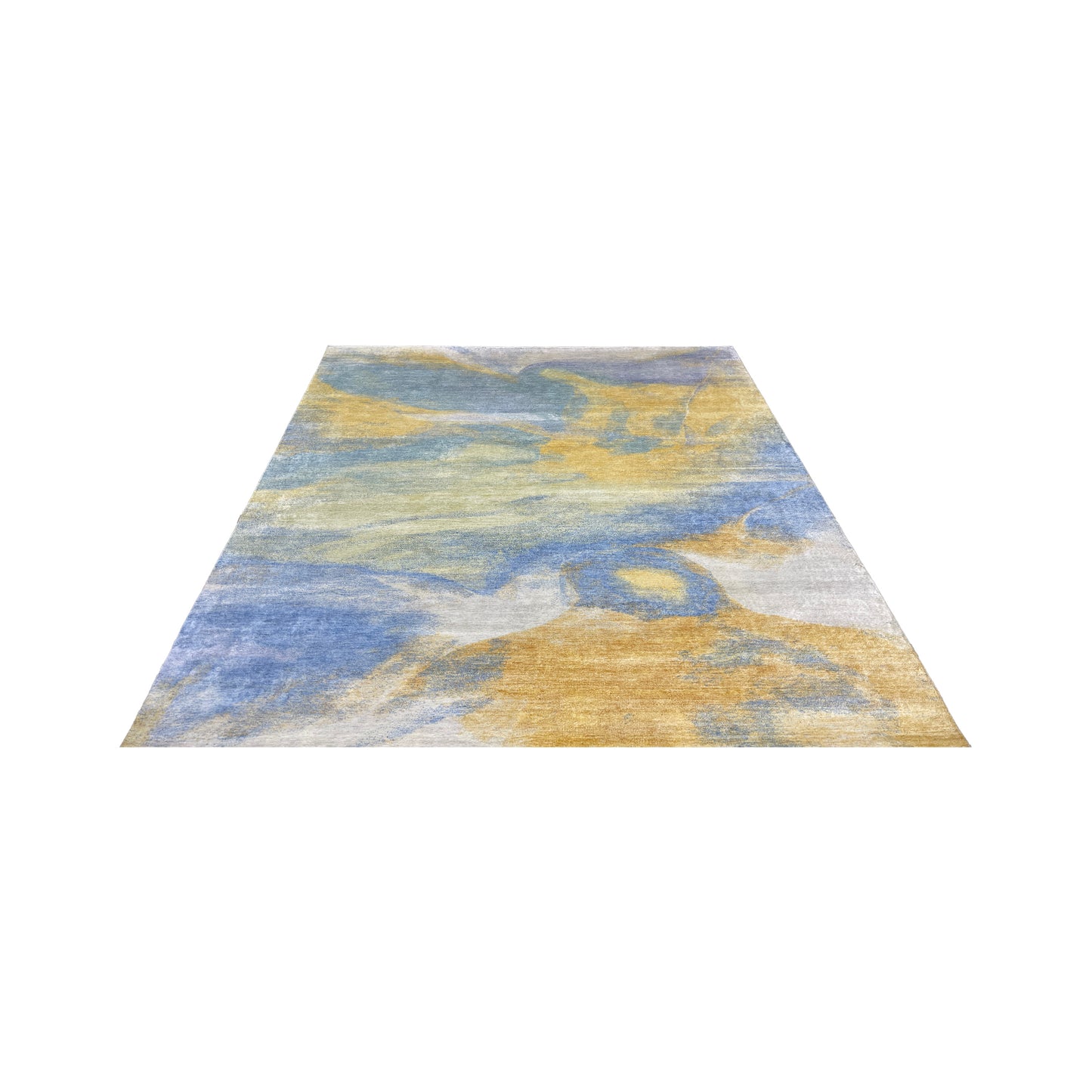 Gold and Blue, Pure Silk Modern Abstract Handknotted 9.11x11.11ft 257x365Cms Area Rug