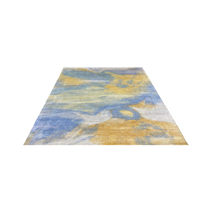 Gold and Blue, Pure Silk Modern Abstract Handknotted 9.11x11.11ft 257x365Cms Area Rug