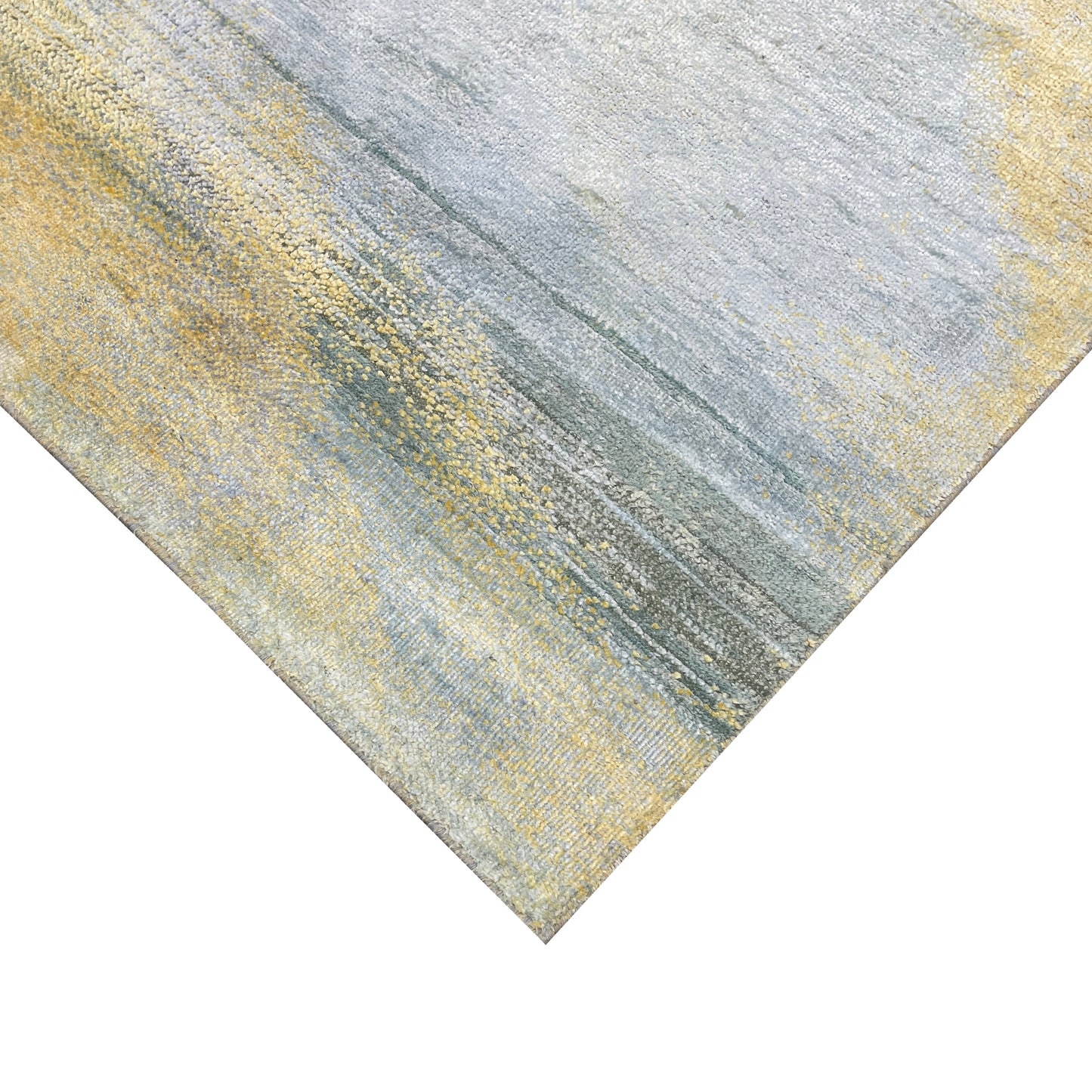 Gold and Blue, Pure Silk Modern Abstract Handknotted 9.11x11.11ft 257x365Cms Area Rug