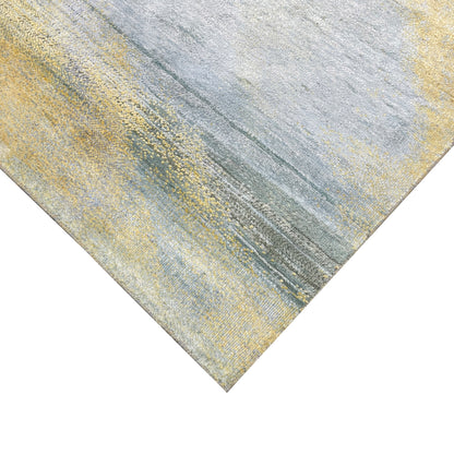 Gold and Blue, Pure Silk Modern Abstract Handknotted 9.11x11.11ft 257x365Cms Area Rug