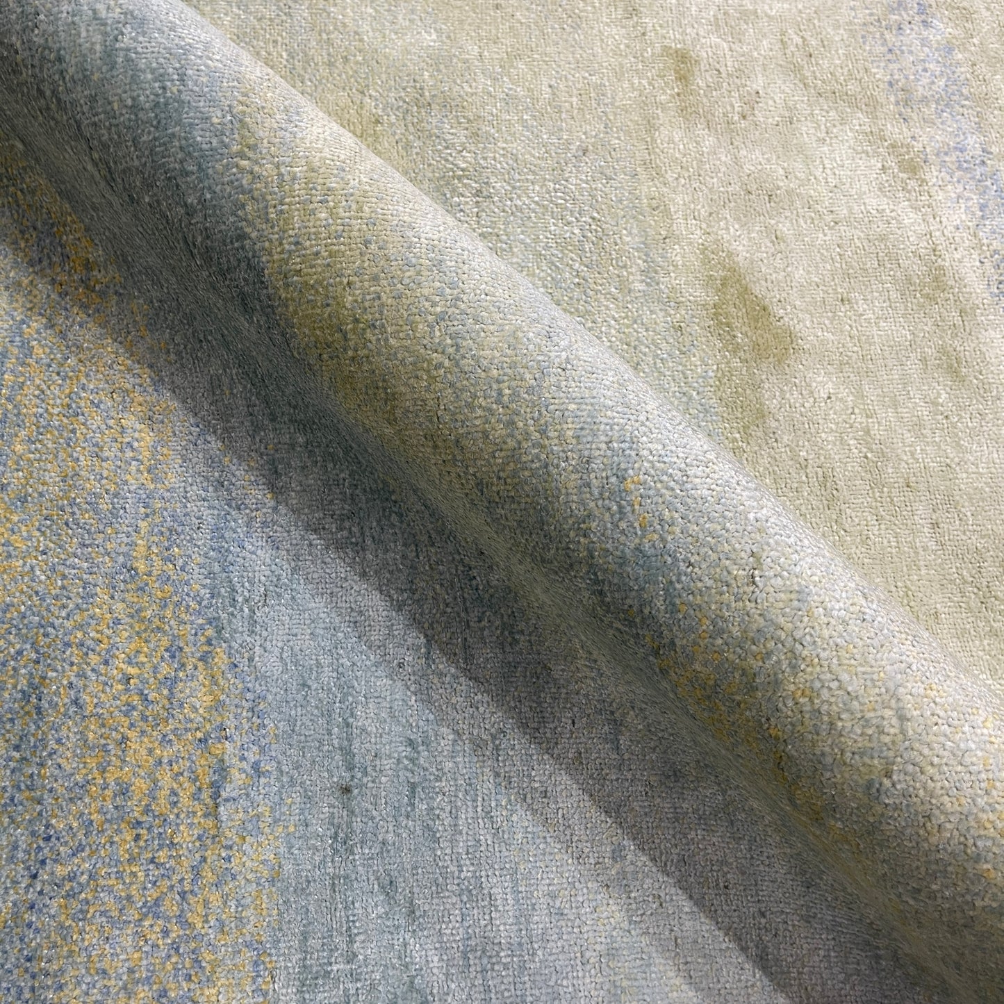 Gold and Blue, Pure Silk Modern Abstract Handknotted 9.11x11.11ft 257x365Cms Area Rug