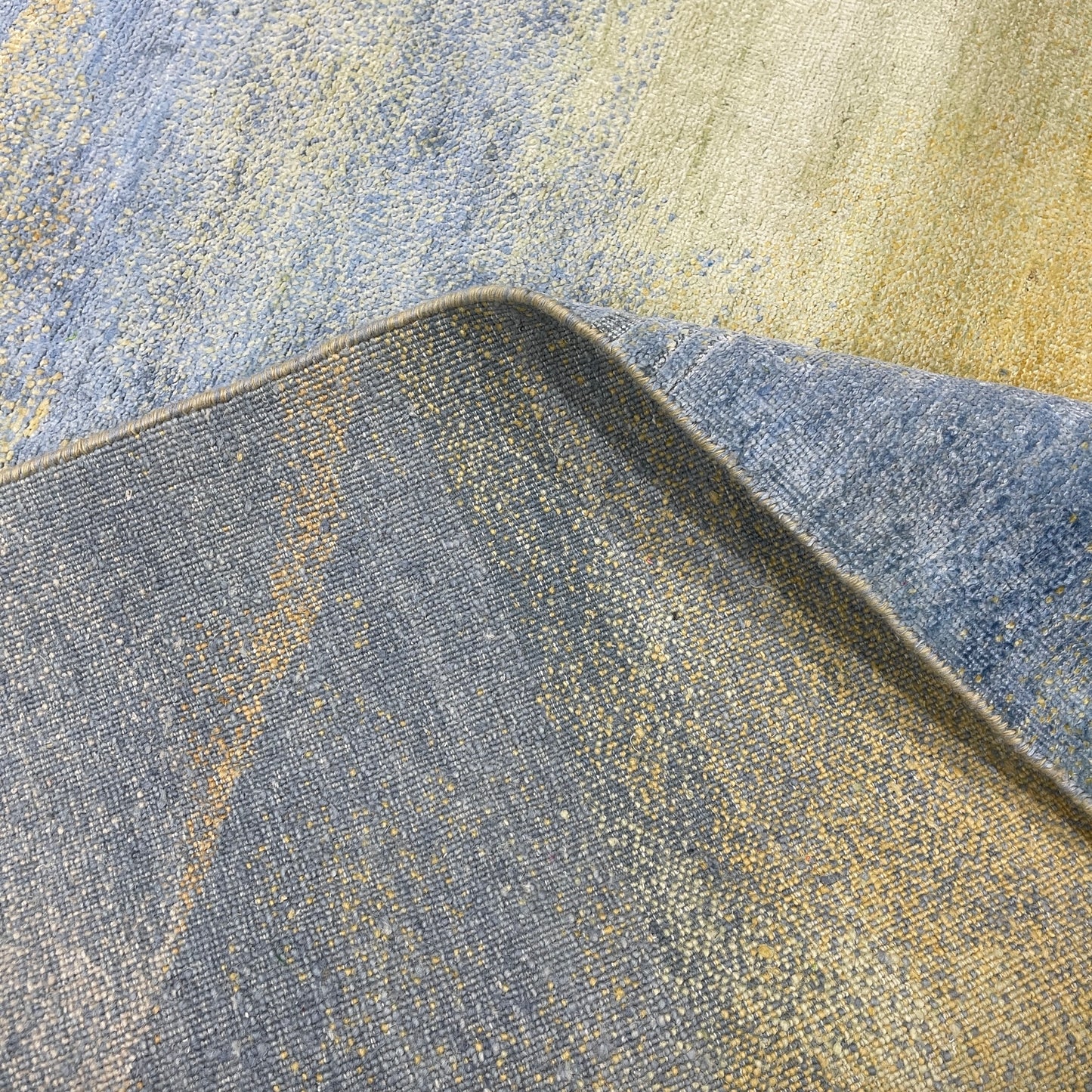 Gold and Blue, Pure Silk Modern Abstract Handknotted 9.11x11.11ft 257x365Cms Area Rug