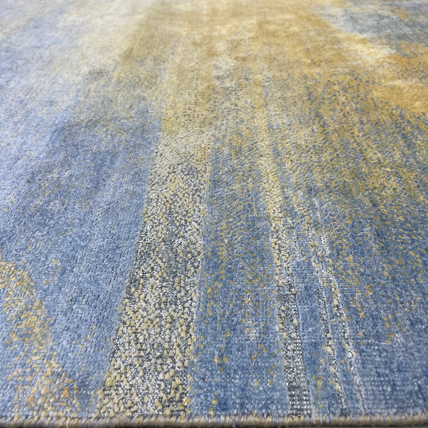 Gold and Blue, Pure Silk Modern Abstract Handknotted 9.11x11.11ft 257x365Cms Area Rug