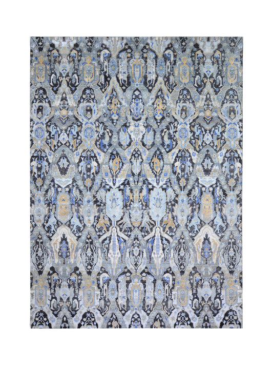 Black Multy Silk Wool Oxidized Transitional HandKnotted 10.0x13.11Ft 334x424Cms Area Rug