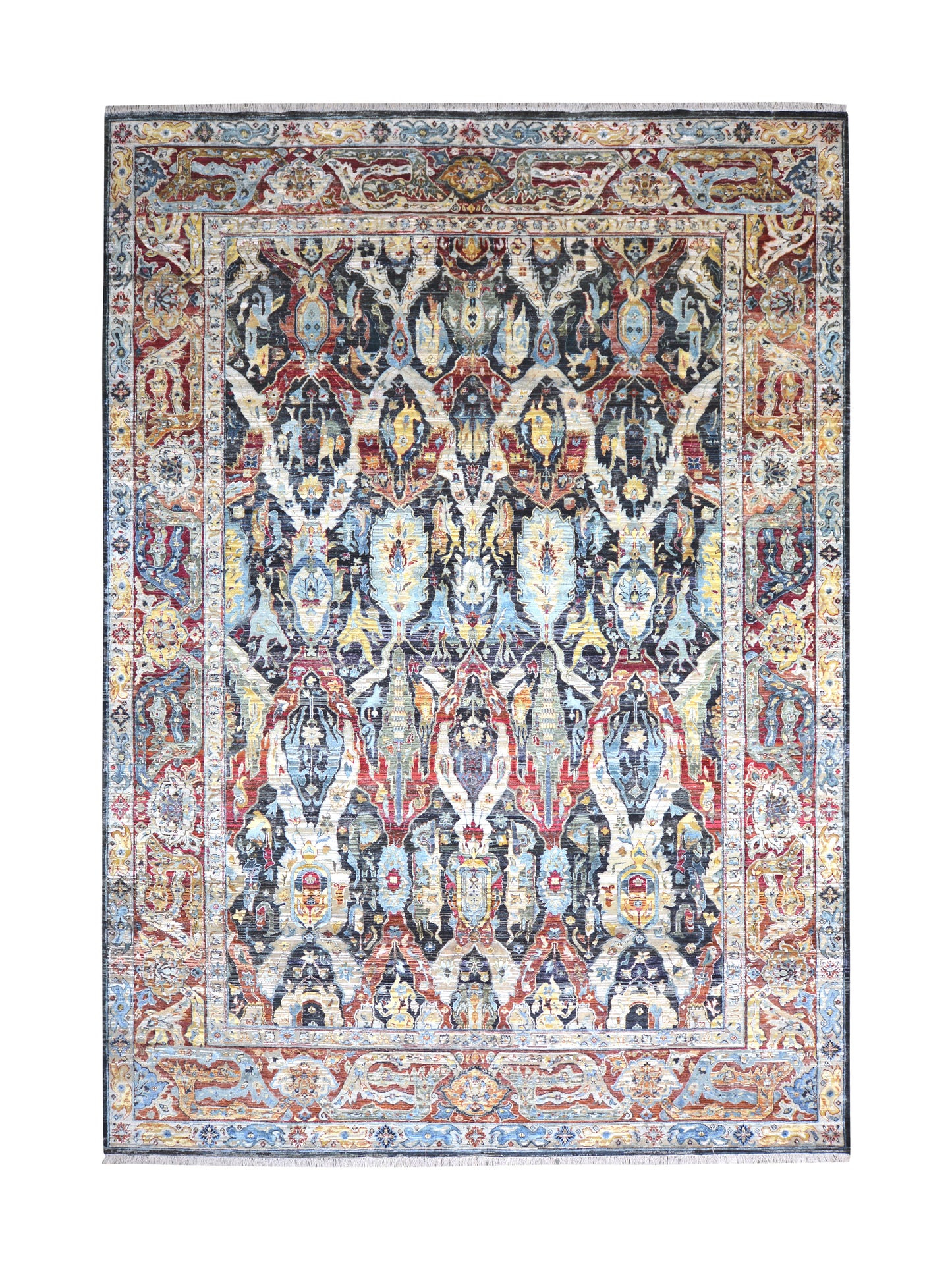 Multy Black Sari Silk Silk Wool Oxidized Bidzar Transitional Handknotted 10.0x14.2ft 305x432cms Area Rug