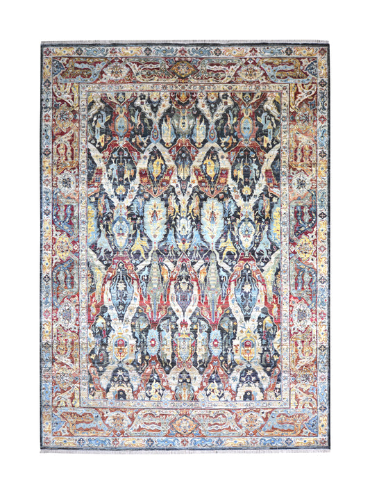 Multy Black Sari Silk Silk Wool Oxidized Bidzar Transitional Handknotted 10.0x14.2ft 305x432cms Area Rug