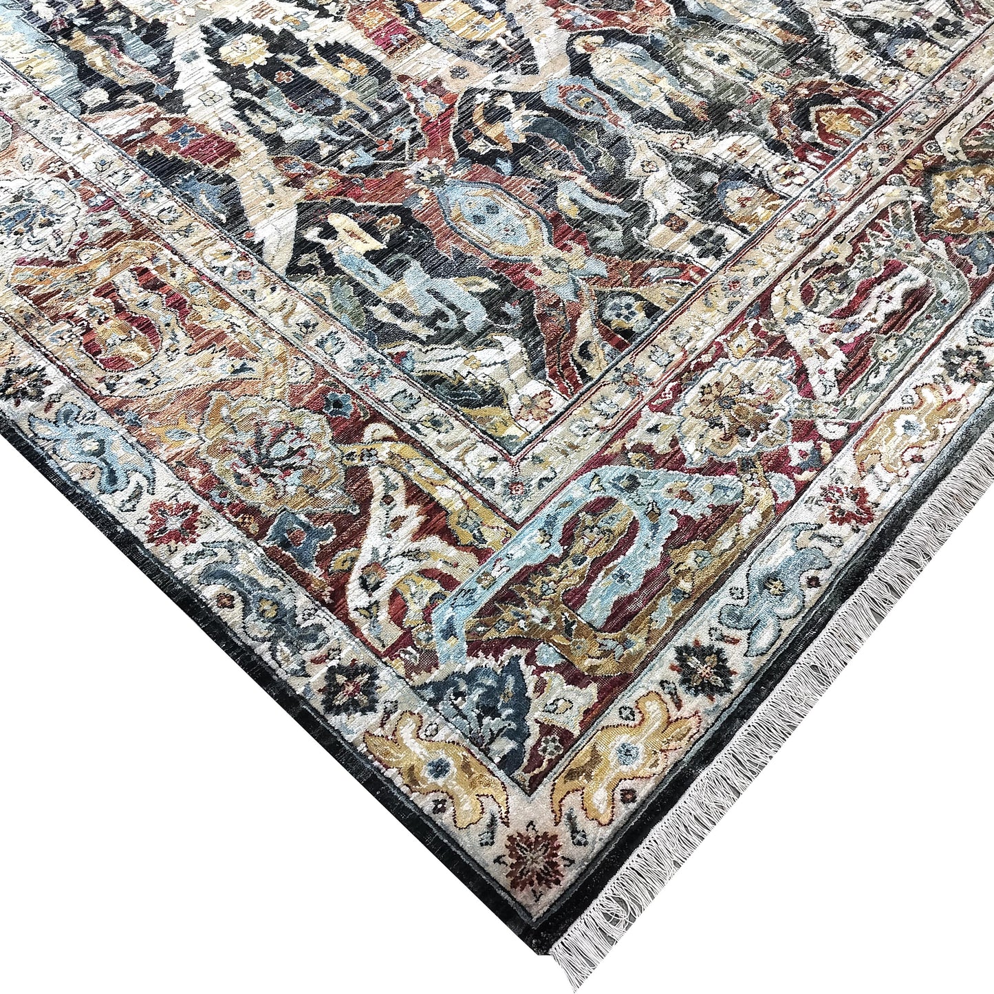 Multy Black Sari Silk Silk Wool Oxidized Bidzar Transitional Handknotted 10.0x14.2ft 305x432cms Area Rug