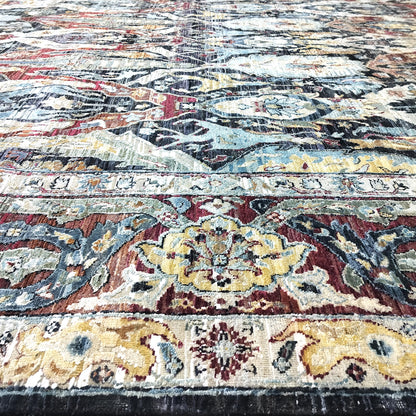 Multy Black Sari Silk Silk Wool Oxidized Bidzar Transitional Handknotted 10.0x14.2ft 305x432cms Area Rug