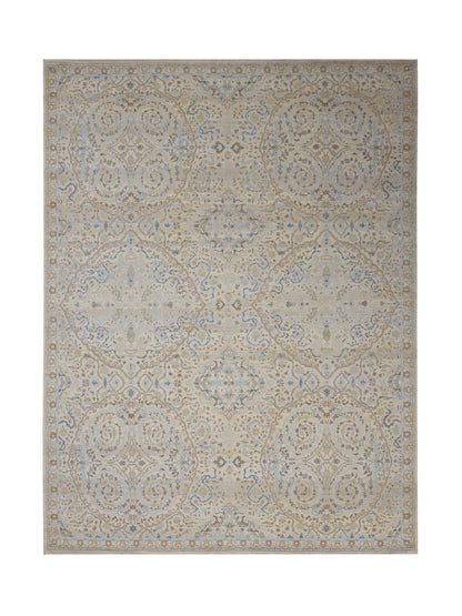 Beige and Multy Pure Wool Transitional Handknotted 9.1x12.2Ft 276x370Cms Area Rug