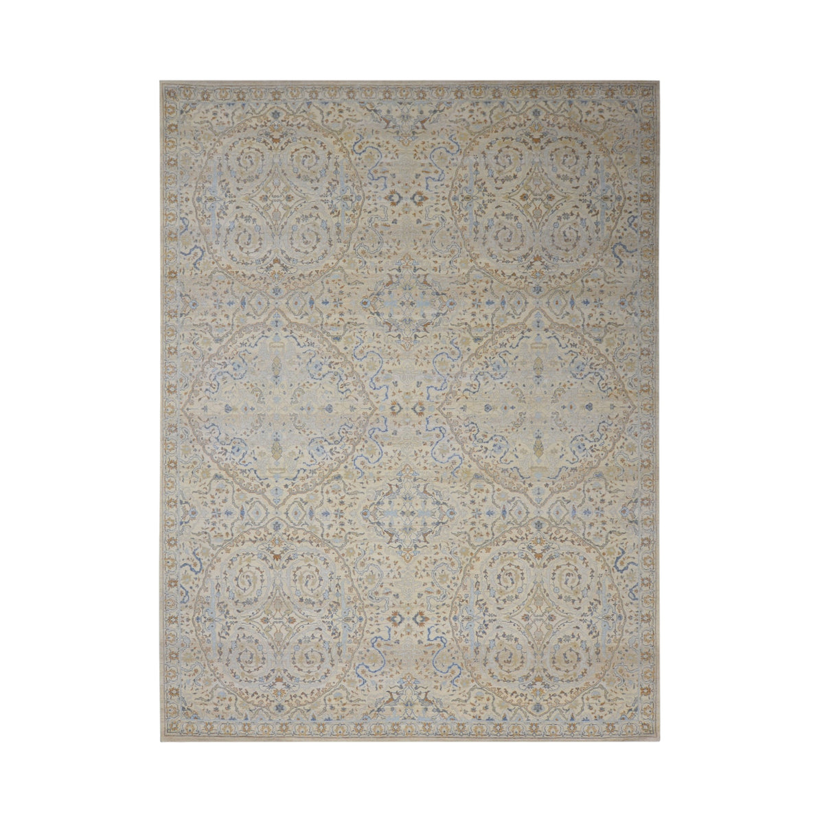 Beige and Multy Pure Wool Transitional Handknotted 9.1x12.2Ft 276x370Cms Area Rug