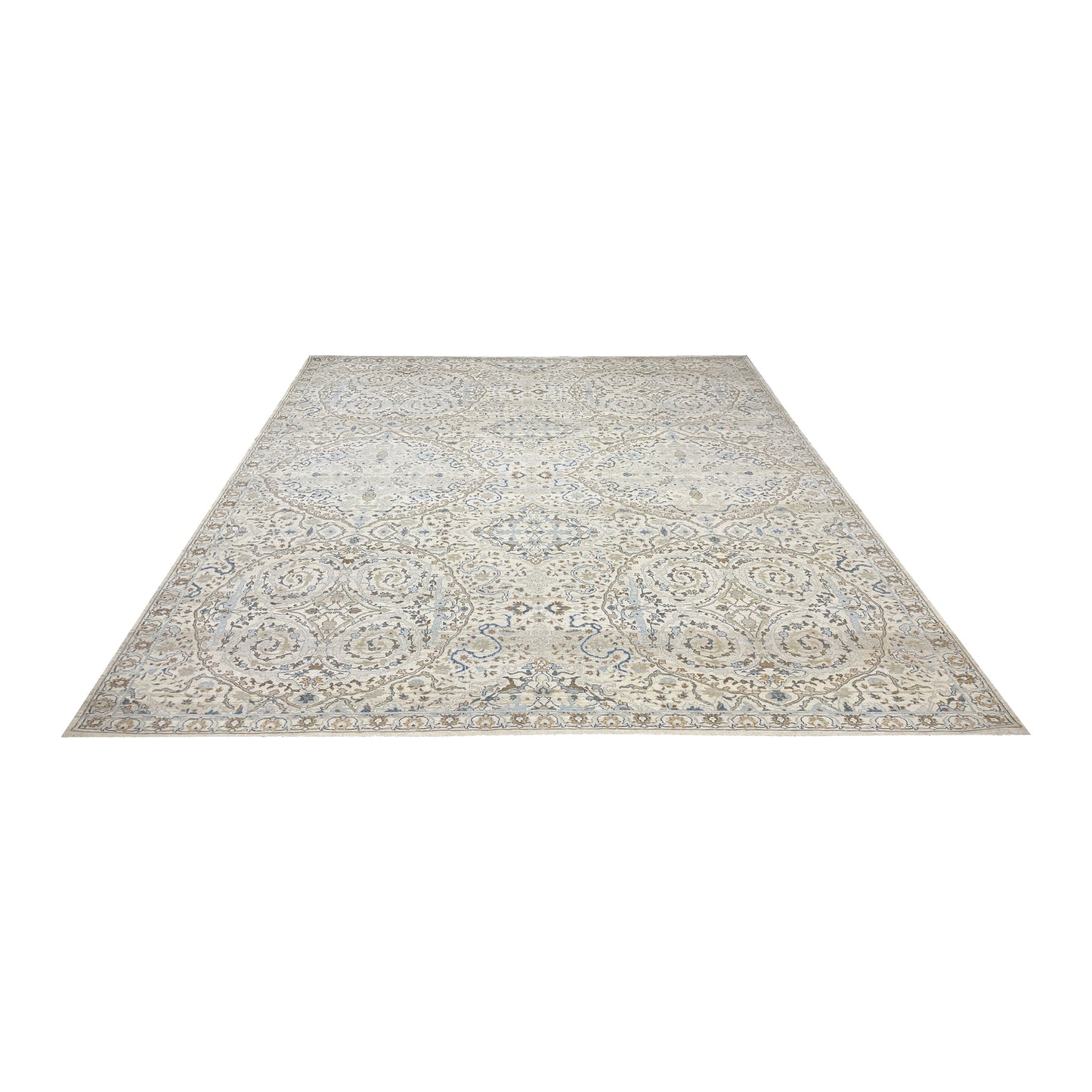 Beige and Multy Pure Wool Transitional Handknotted 9.1x12.2Ft 276x370Cms Area Rug