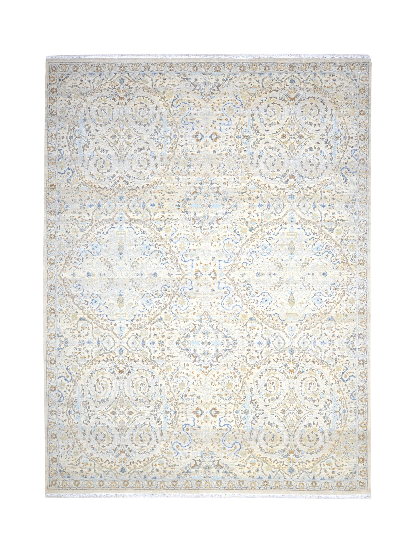 Beige and Multy Pure Wool Traditional Handknotted Area Rug