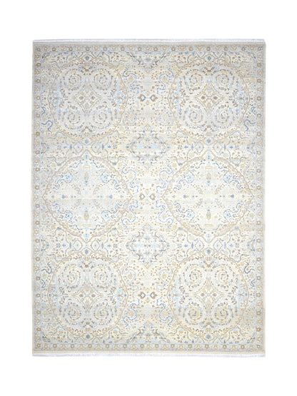 Beige and Multy Pure Wool Traditional Handknotted Area Rug