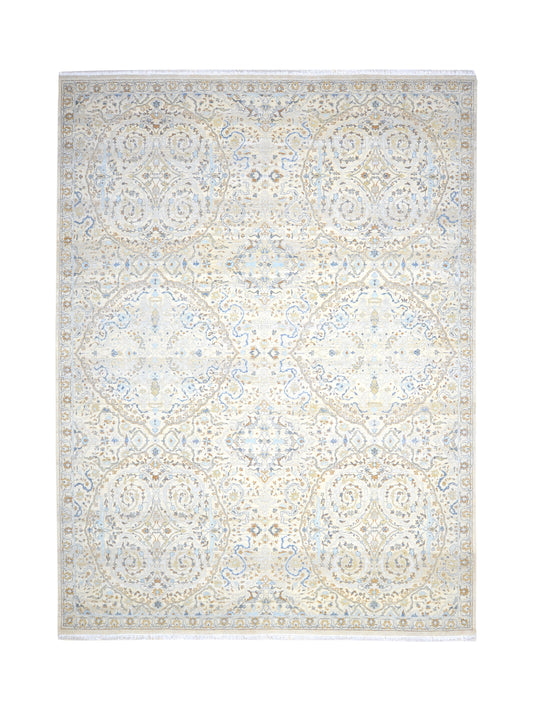 Beige and Multy Pure Wool Traditional Handknotted Area Rug