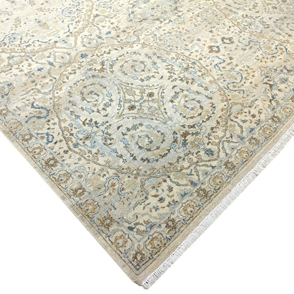 Beige and Multy Pure Wool Traditional Handknotted Area Rug