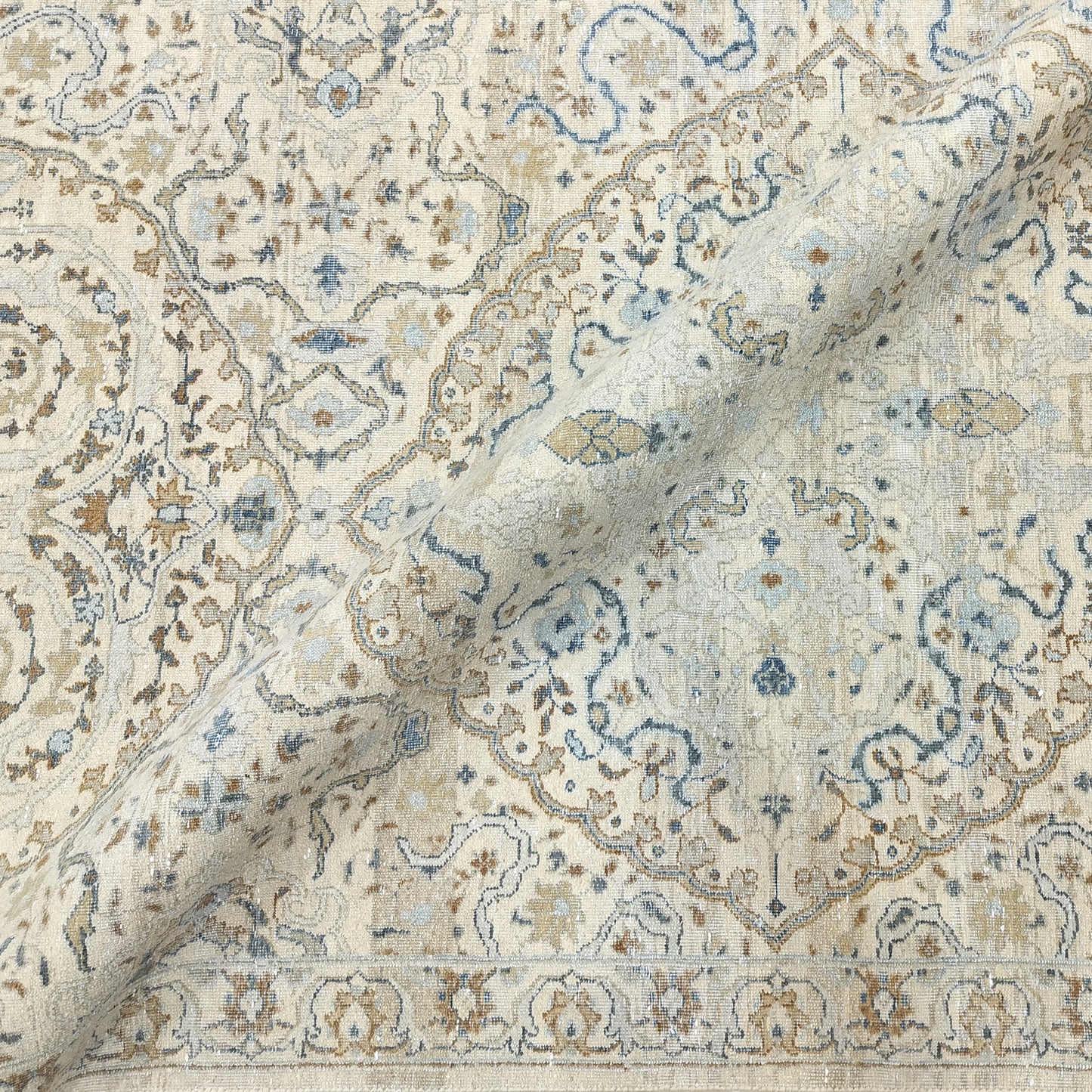 Beige and Multy Pure Wool Traditional Handknotted Area Rug