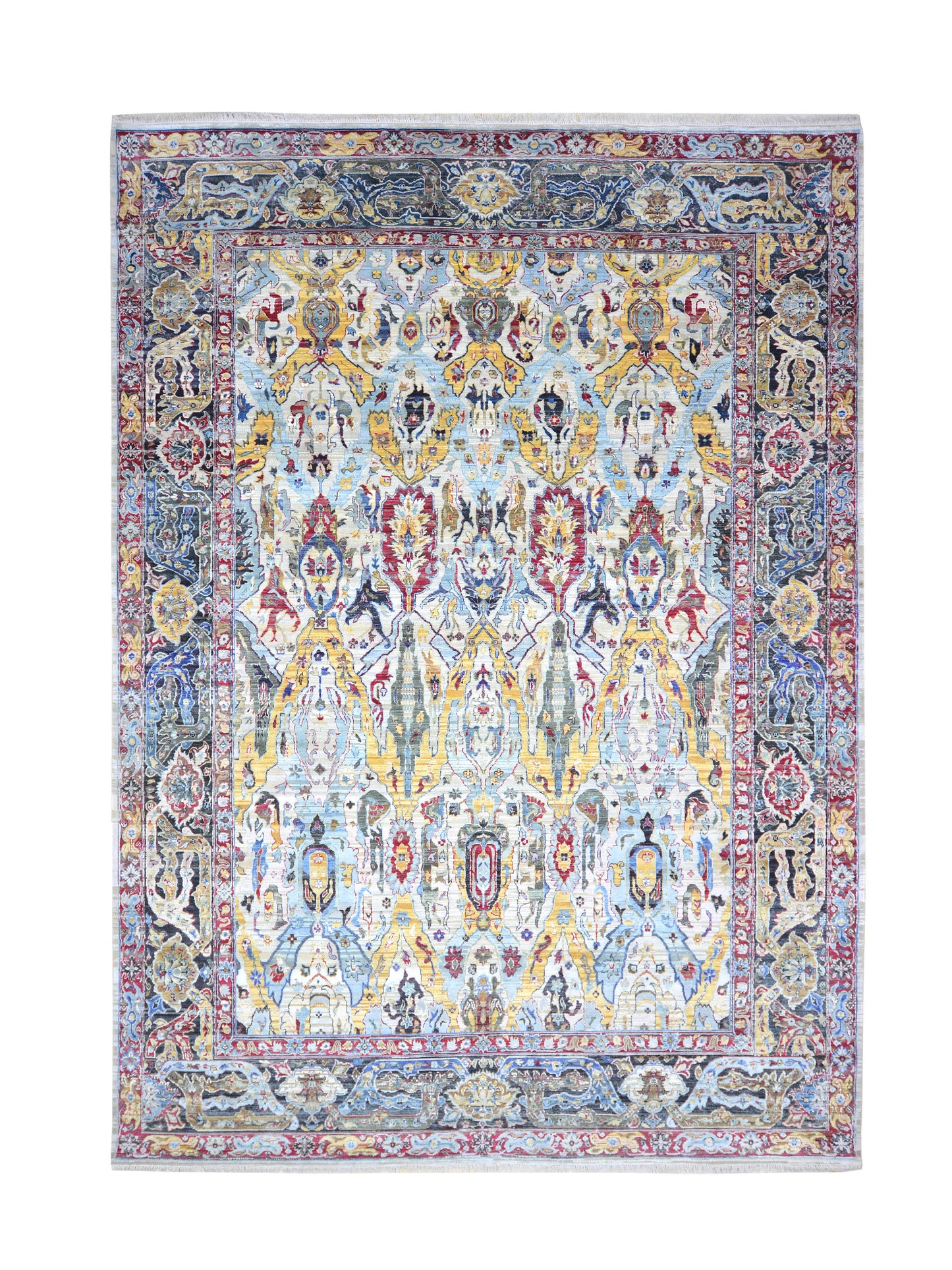 Multy Ivory Sari Silk and Silk Wool Oxidized Bidzar Transitional Handknotted 10.0x14.3ft 305x431cms Area Rug