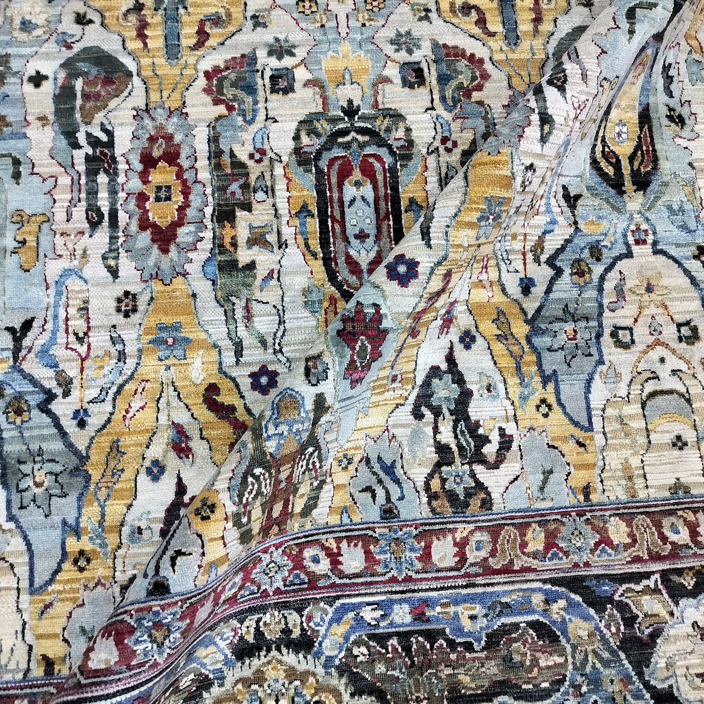 Multy Ivory Sari Silk and Silk Wool Oxidized Bidzar Transitional Handknotted 10.0x14.3ft 305x431cms Area Rug