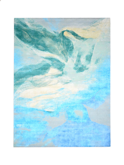 Green Grey, Blended Silk Wool Modern Handknotted 9.0x12.0Ft 275x365Cms Area Rug