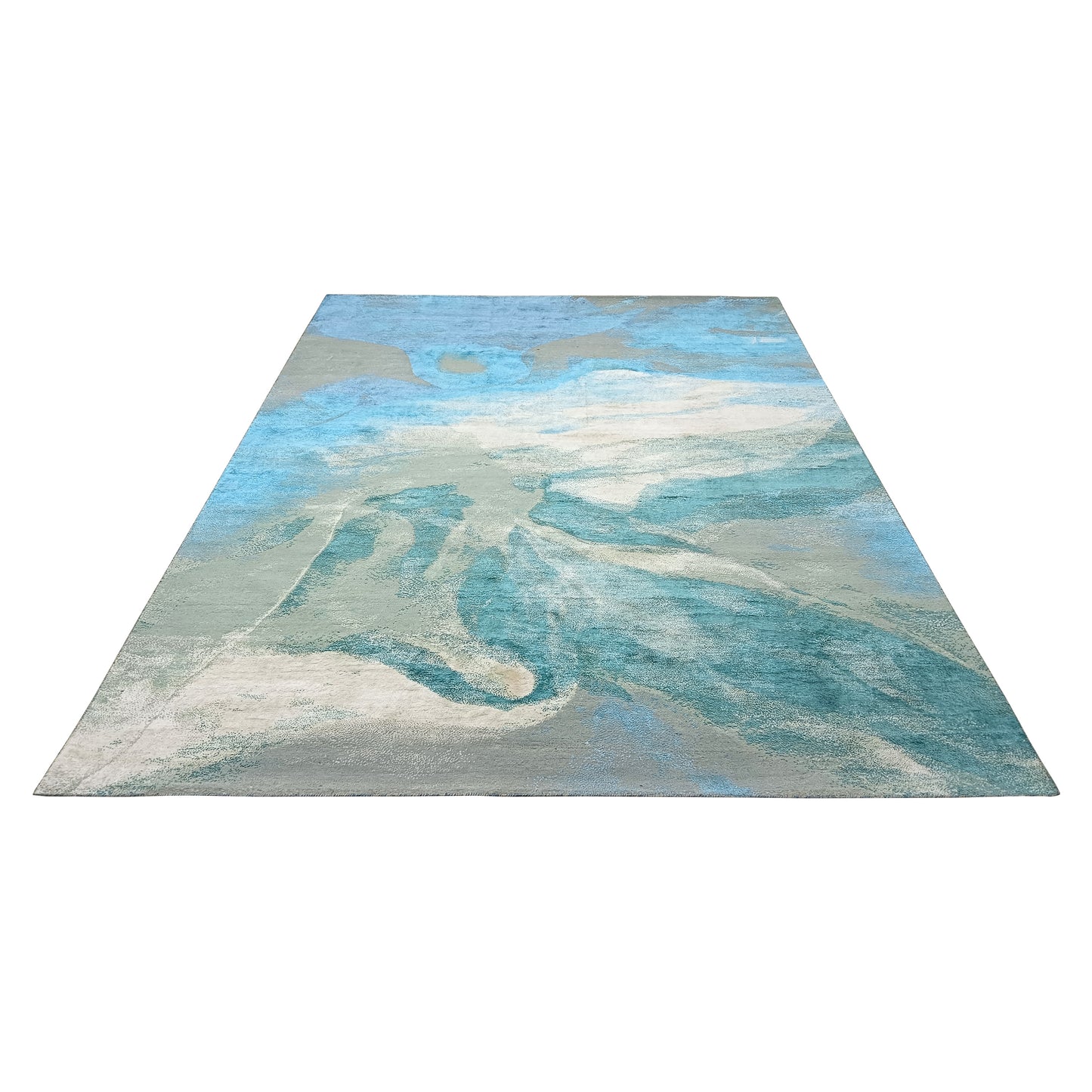 Green Grey, Blended Silk Wool Modern Handknotted 9.0x12.0Ft 275x365Cms Area Rug