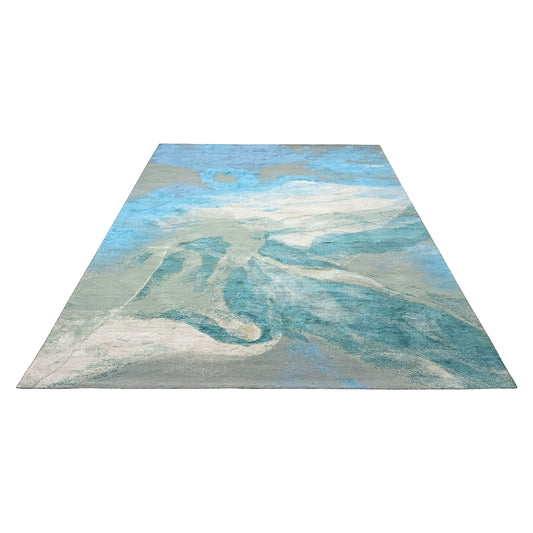 Green Grey, Blended Silk Wool Modern Handknotted 9.0x12.0Ft 275x365Cms Area Rug