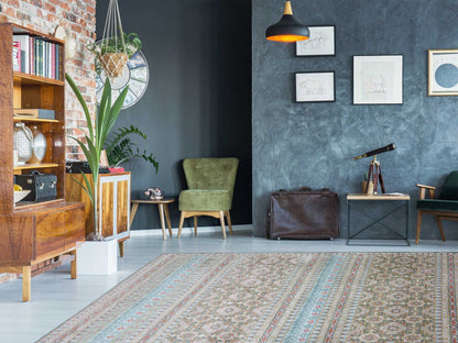 Blue, Grey Pure Silk Transitional Geometrical Handknotted 9.11x13.9Ft 301x419Cms Area Rug