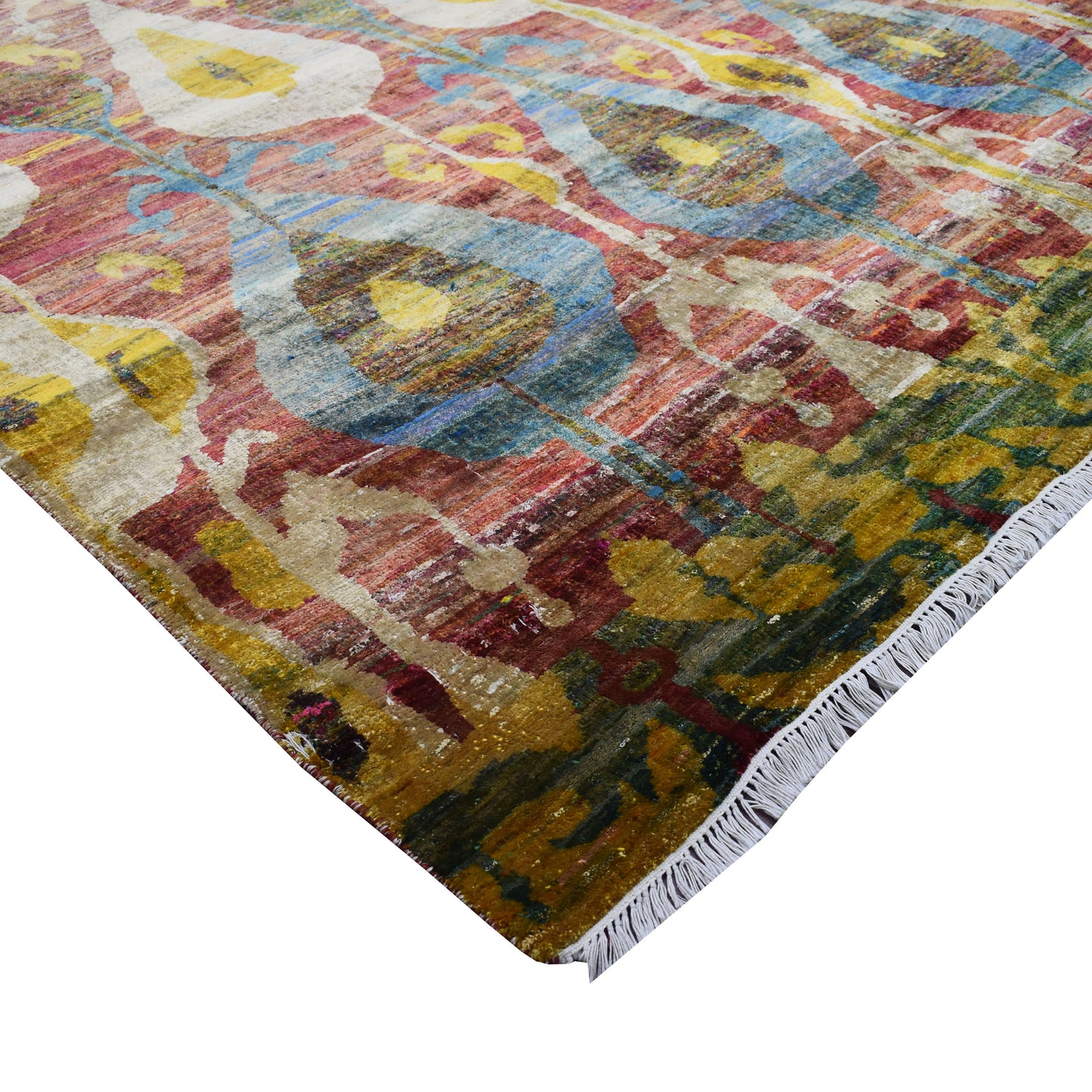 Pink Ivory Multy, Pure Sari Silk Regular Transitional Handknotted 8.10x12.1Ft 269x368Cms Area Rug