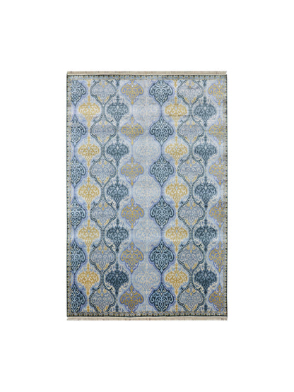 Blue and Ivory Pure Silk Transitional Handknotted Area Rug 5.11x8.10ft 180X268Cms