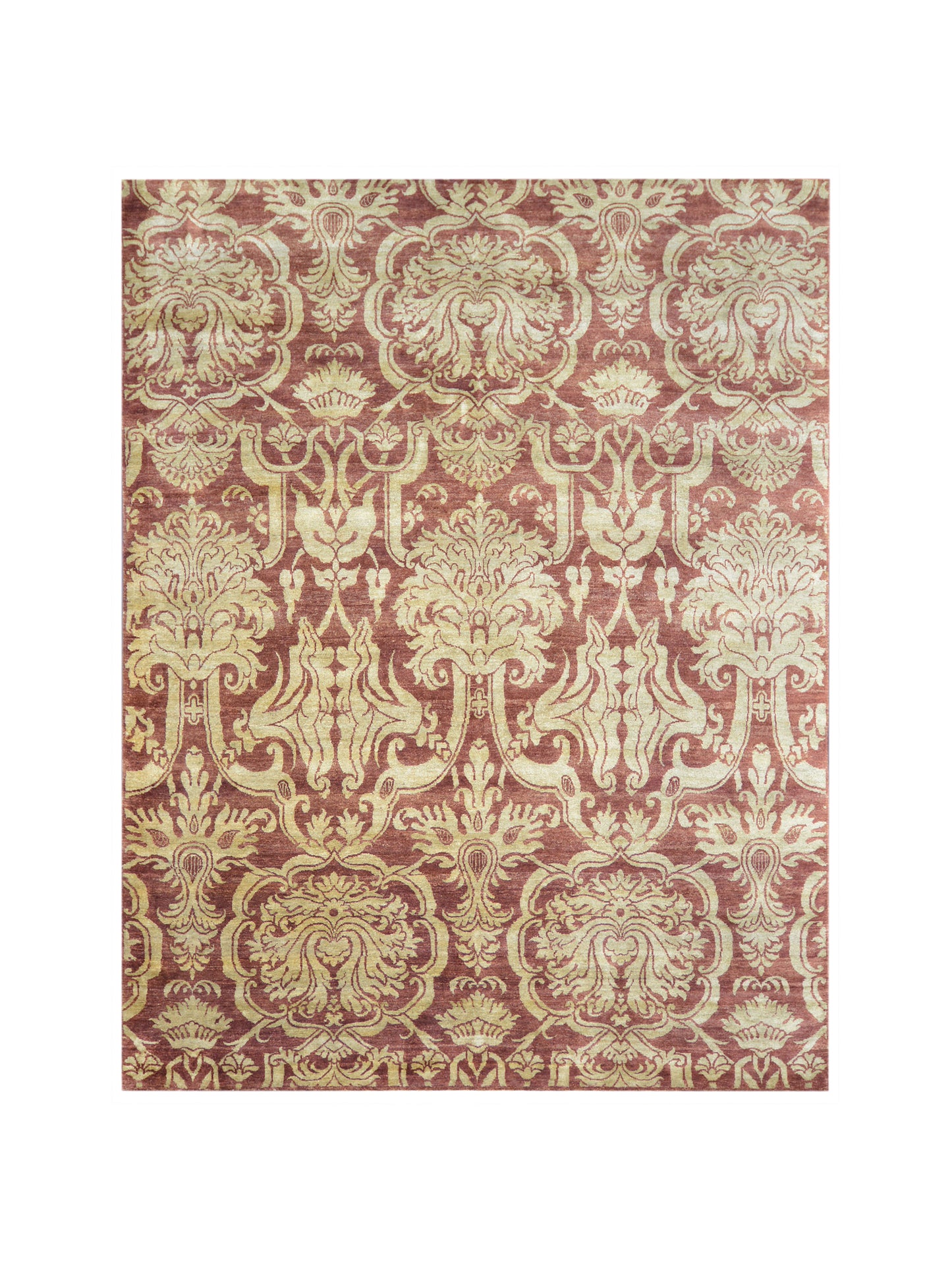 Rust, Gold Pure Silk Transitional Handknotted Area Rug 7.11x10.4ft 243x314Cms