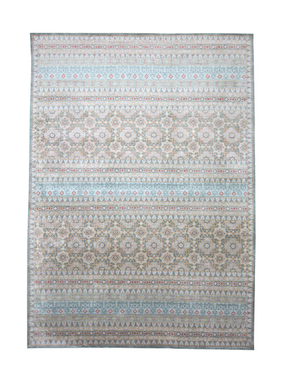 Blue Grey, Pure Silk Geometrical Transitional Handknotted 8.8x12.1Ft 264x368Cms Area Rug