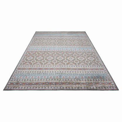 Blue Grey, Pure Silk Geometrical Transitional Handknotted 8.8x12.1Ft 264x368Cms Area Rug