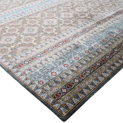 Blue Grey, Pure Silk Geometrical Transitional Handknotted 8.8x12.1Ft 264x368Cms Area Rug