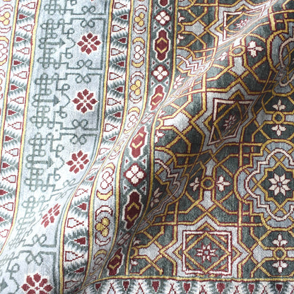 Blue Grey, Pure Silk Geometrical Transitional Handknotted 8.8x12.1Ft 264x368Cms Area Rug