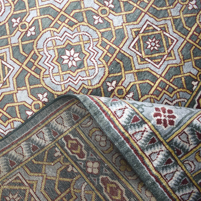 Blue Grey, Pure Silk Geometrical Transitional Handknotted 8.8x12.1Ft 264x368Cms Area Rug