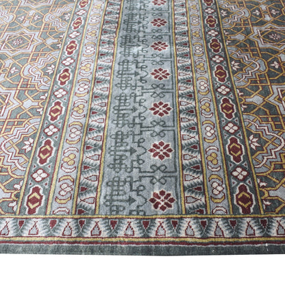 Blue Grey, Pure Silk Geometrical Transitional Handknotted 8.8x12.1Ft 264x368Cms Area Rug