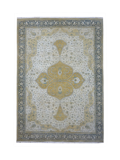 Darbar Ivory, Charcoal, Yellow and Multy Heriz Luxury Traditional  Pure Wool Handknotted Area Rug