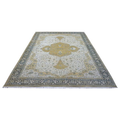 Darbar Ivory, Charcoal, Yellow and Multy Heriz Luxury Traditional  Pure Wool Handknotted Area Rug